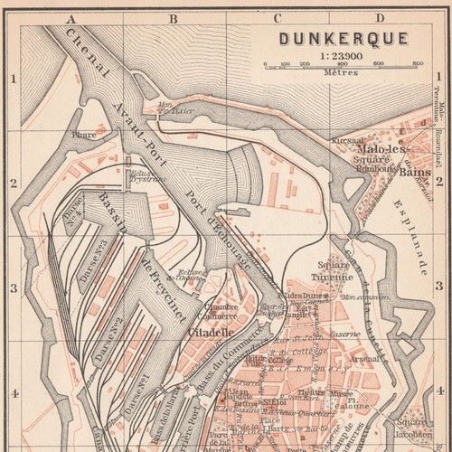 Dunkirk 1924 antique map plan - ,